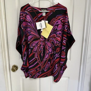 Bob Mackie Womens M Oversized Silk Butterfly Blouse w/Dolman Sleeves NWT - Picture 1 of 16