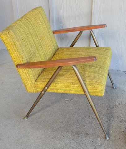 Rare Vintage Retro Atomic 1950's MCM Lounge Arm Z Chair Yellow Orange Green Cover