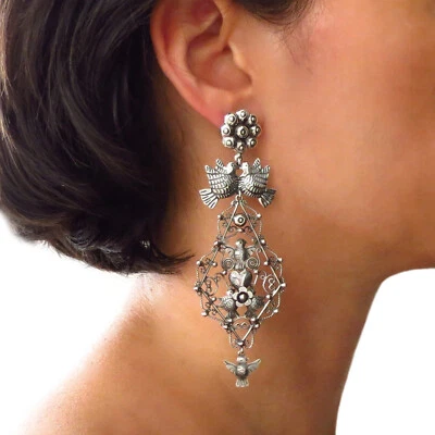 Long Hallmarked 925 Sterling Silver Maria Belen Taxco Chandelier Dangle Earrings - Image 1 of 4