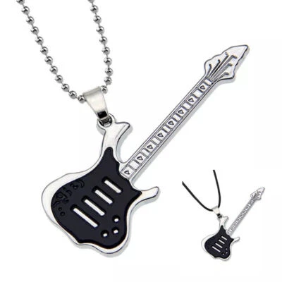 COLLANA CIONDOLO CHITARRA ELETRICA ACCIAIO PUNK ROCK PENDENTE UNISEX DARK METAL - Immagine 1 di 2