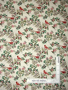 Christmas Cardinal Birds Branches Cotton Fabric Makower Silent Night By The Yard - Picture 1 of 1