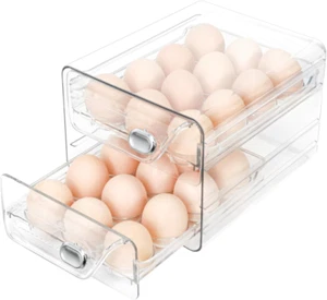 Egg Holder for Fridge 24, 2 Layers Stackable Clear Eggs Organizer, Egg Container - Picture 1 of 7