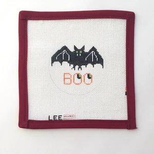 LEE DESIGNS Handpainted Needlepoint Canvas Bat Boo Halloween Ornament 18 Mesh - Picture 1 of 3