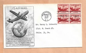 C33 AIR MAIL FDC MAR 26,1947 WASH DC SMARTCRAFT - Picture 1 of 1
