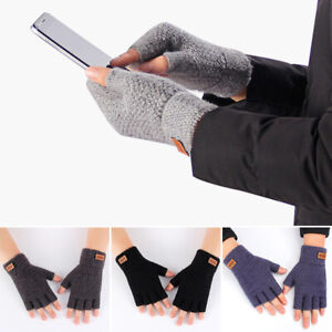 Winter Mens Hand Warmer Fingerless Alpaca Wool Knitting Half Finger Gloves