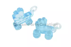 Pack of 12 (BLUE) Mini Acrylic 1-1/4" FLAT CARRIAGE Charm Party Favor - Picture 1 of 1