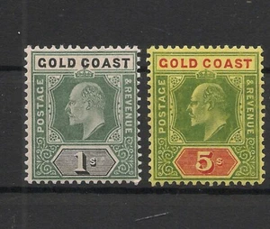 Gold Coast KEVII 1907 Pair 1/- and 5/- SG#65&68 Fine Mint Hinged - Picture 1 of 1
