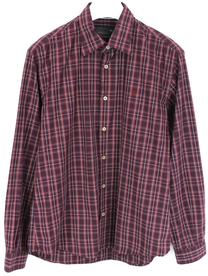 MARLBORO CLASSICS 7LW8419 Shirt Men's LARGE Plaid Button Up Spread Burgundy Logo - Image 1 of 4