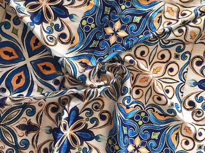 Hochwertig Majolika-Print Seidige Dobby Stoff Meterware von Mariotti Italien - Bild 1 von 4