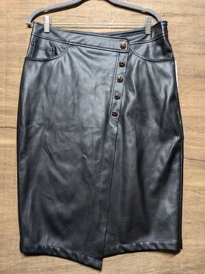 Falda midi de cuero vegano negra para mujer talla XL cremallera lateral botones sintéticos forrada nueva con etiquetas Foto 1 de 4