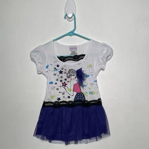 RMLA Fashion Top Girls Size 6 Tulle Trim Lace Detail Stars Splatter Tee Shirt - Picture 1 of 5