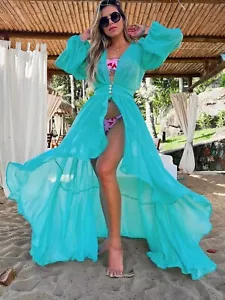 Women Bathing Suit Cover Up Deep V Neck Beach Bikini Summer Sundress Dress Suit - Picture 1 of 4