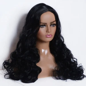 70cm Black Loose Body Wave Long Brazilian Human Hair Full Wig Women Curls Wigs - Picture 1 of 8