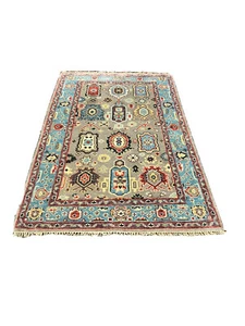 Gray Blue Hand Knotted Turkish Oushak Heriz Geometric Area Rug Carpet 4’x6’2,86 - Picture 1 of 12