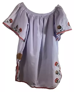 Zara Damen Gr. L bestickt Trafaluc Bohemian hellblau Tunika Top Bluse Kleid - Bild 1 von 11