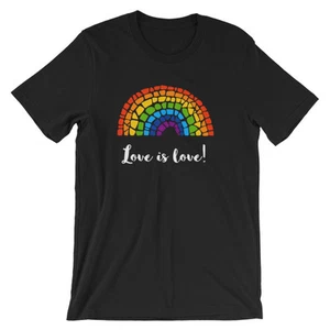 Pride Love is Love Mosaic Rainbow Pride Month Awareness T-Shirt BLACK - Picture 1 of 1
