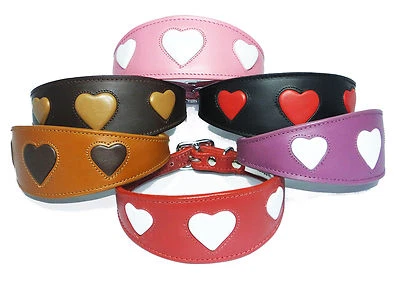 Whippet Greyhound Lurcher Italian Dog Collar Pet Heart Collars Leather All Sizes - Image 1 of 4