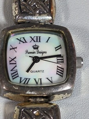 Premier Designs mostrador branco perolizado caixa quadrada pulseira de elos relógio 7,5 pol - Imagem 1 de 4