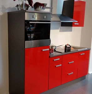Einbauküche MANKACERISE 14 Rot Hochglanz Küchenzeile 205cm/o.Geräte/ >Montiert!< - Bild 1 von 7