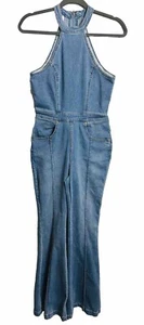 Free People Curvy Sydney Denim Overall Neckholder ausgestelltes Bein dunkle Waschung Gr. 6 - Bild 1 von 5