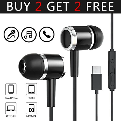 In-Ear Wired Earbuds Type C USB C Connector Earphones Headphones Bass Stereo US - Image 1 of 4