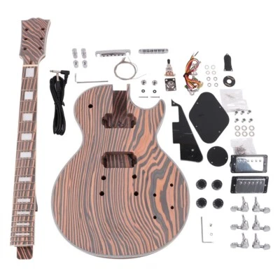DIY  electric lp guitar kits zebrawood body neck fingerboard CR hardware - Image 1 of 4