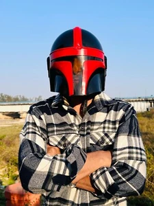 Red Mandalorian Steel Helmet Star War Boba Fett Cosplay & Role play Helmet - Picture 1 of 6