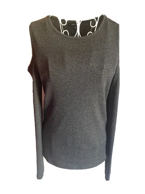 New Look Women T-shirt Top Size 14 Dark Silver Grey Sparkly Cut Out Shoulders - Image 1 of 4