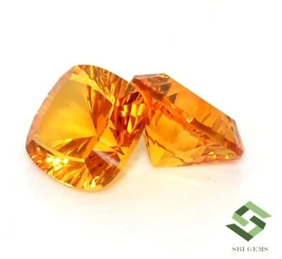 Natural Madeira Citrine Cushion Concave Cut Pair 9x9 mm 5.38 CTS Loose Gemstones - Image 1 of 4