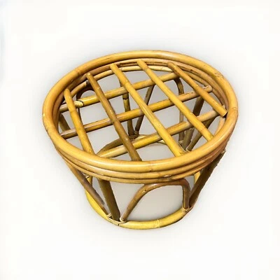 Reposapiés otomano de ratán de madera curvada de bambú de mediados de siglo de colección color natural Foto 1 de 4