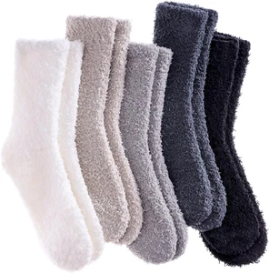 5/6 Pairs Womens Super Soft Fuzzy Plush Warm Winter Home Sleeping Slipper Socks - Picture 1 of 12