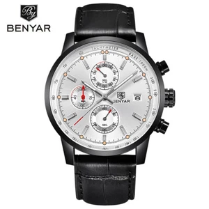 Top Marke BENYAR Datum Chronograph Lederband Herren Militär Quarz Armbanduhr - Bild 1 von 15