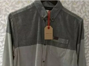 Camisa Marshall Artist Manga Larga Gris Para Hombre Pequeña Algodón Moderna Sastrería Informal - Imagen 1 de 7