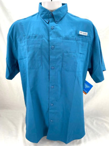 NEW Columbia Tamiami SS Short Sleeve PFG Teal Blue SS Button Up Shirt Men's L