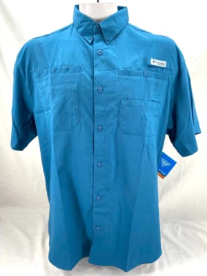 NEW Columbia Tamiami SS Short Sleeve PFG Teal Blue SS Button Up Shirt Men's L - Image 1 of 4