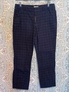 Merona Womens Size 8 Navy Blue Eyelet Cotton Cropped Pants With Pockets & Zip - Picture 1 of 6