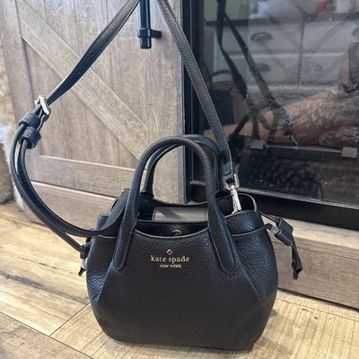 KATE SPADE DUMPLING MINI XS SATCHEL CROSSBODY BAG PURSE TOTE BLACK LEATHER GOLD - Image 1 of 4