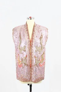 Chaleco de Boda Vintage Años 50 Chino Rosa Rojo Cuentas Lentejuelas Dragón Fénix Seda - Imagen 1 de 19