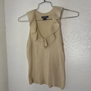 Ann Taylor 100 % Kaschmir ärmellos Rüschen Ausschnitt Pullover in Creme Größe XS - Bild 1 von 10