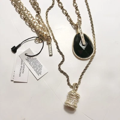 NEW White House Black Market WHBM Gold Tiered long necklace semi precious stone - Image 1 of 4