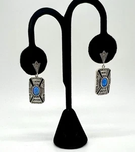 Vintage Sterling Dangle With Earrings Blue Lab Opals & Marcasite - Picture 1 of 5