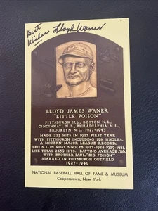 Lloyd Waner Autographed Signed HOF Plaque Postcard Pittsburgh Pirates - Picture 1 of 2
