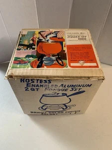 Hostess Enameled 2qt Aluminum Fondue Set Burnt Orange w/ Box Vintage VTG - Picture 1 of 6