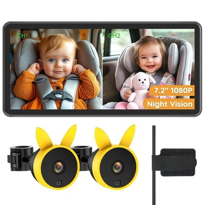 Детская автомобильная камера BV3 PRO для 2 детей 7,2 дюйма 1080P монитор с разделенным экраном двухканальный - Изображение 1 из 4