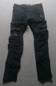 The Heritage By America Jeans Men's 37x32 Black Cargo Biker Grunge Strap Stretch - Picture 1 of 16