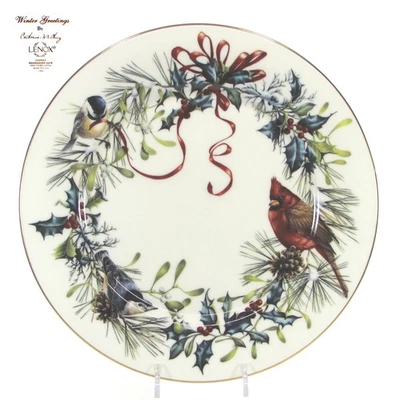 Plato de Cena Lenox DE Colección saludos de invierno 10-7/8" Acebo Cinta Roja Borde Dorado EE. UU. Foto 1 de 4