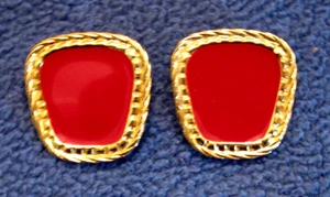 Avon Nautical Clip On Earrings Nickel Free ✿ 1990s VTG Red Bold Style Rope Edge - Picture 1 of 1