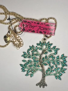 Betsey Johnson Necklace Beautiful Large Summer Green TREE OF LIFE Crystal - Picture 1 of 3