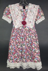 Vintage Jessica McClintock Mädchen Kleid Rosa Blumen & Spitze Größe 6 Kurzarm - Bild 1 von 9