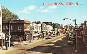 Collingswood NJ Haddon Avenue Storefronts Old Cars Postcard - Picture 1 of 2